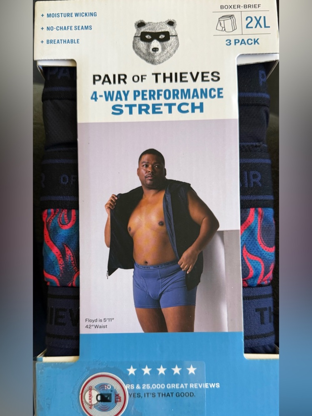 Pair of Thieves Men's 3-Pack Performance Boxer Briefs - Navy/Blue/Red (2XL)